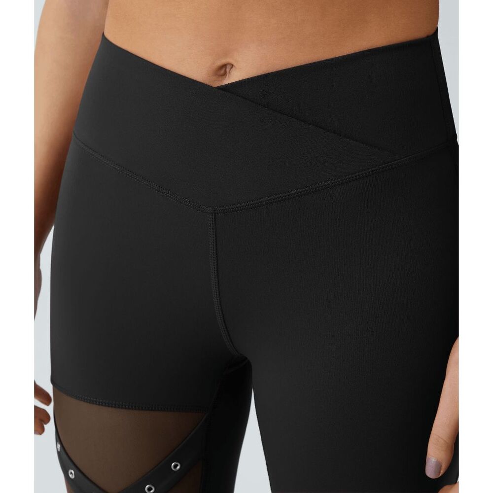NWT HALARA High Waisted Mesh Decorative Buckle Black Yoga Leggings SIZE S - Picture 7 of 9